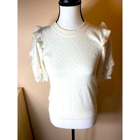 Ella Moss Cream White Boho Puff Sleeved Short Sleeved Sweater Top Size XS NWT - Picture 1 of 10